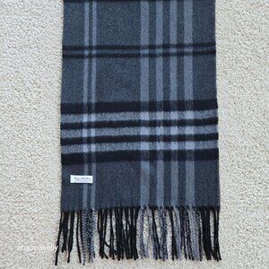 Enzo Mantovani Wool Cashmere Woven Plaid Scarf Black Grey